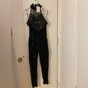The Boutique Black Laced Sequin Choker Jumpsuit